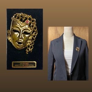 One Vintage Austrian Crystal Lady Mask Brooch / Pin